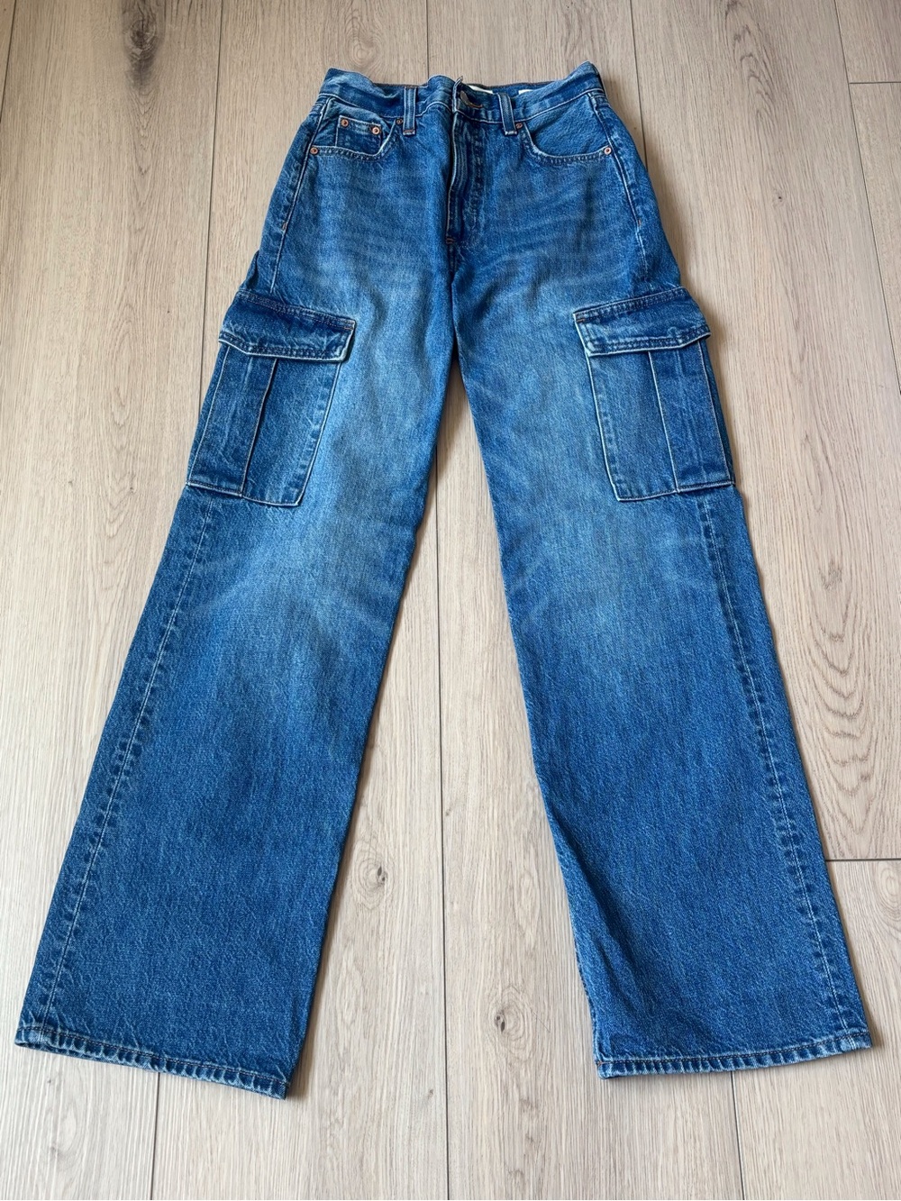 Denim Forum Women’s Straight Leg Cargo Jeans in Blue